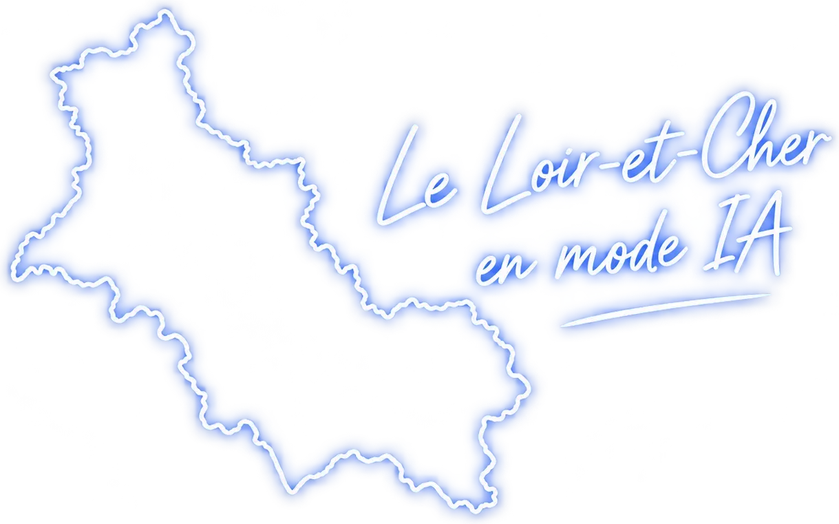 Carte du Loir-et-Cher au néon bleu, avec la mention « Le Loir-et-Cher en mode IA ».