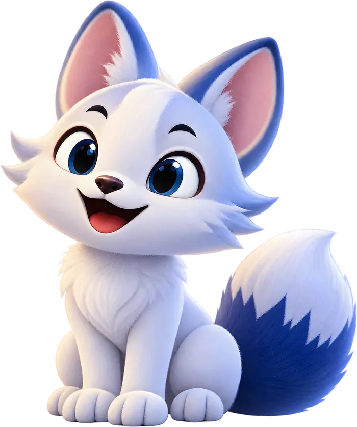 Yoky, le renardeau mascotte d'IA41, assis et souriant.